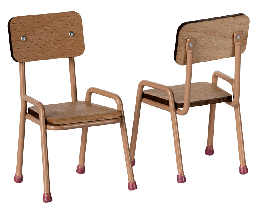 Maileg – Bord och stolar för. möss, matgrupp för mus i trä och metall, färg dark powder / rosa