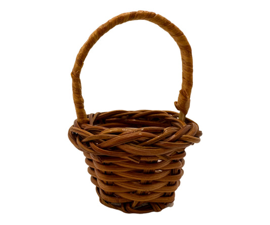 Miniature - Brown rattan basket with handle, dollhouse decoration
