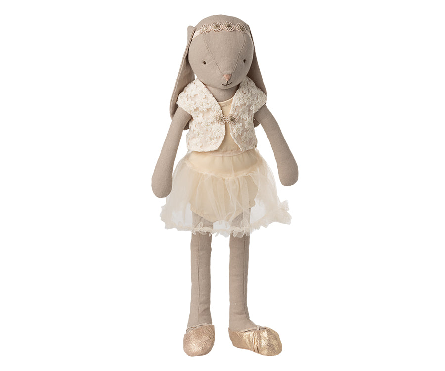 Maileg – Ballerina kläder cream och ballerinaskor, storlek 3 till kanin, ballerinaklänning med tyll och väst, diadem, guld skor och klänning
