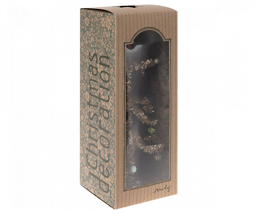 Maileg – Julgran i guld, miniatyr gran med julkulor och fot till dockhus