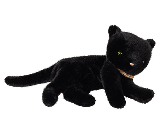 Maileg – Katt i plysch i färg svart, kattunge med blommig scarfs, sleeping kitten medium, FÖRBESTÄLLNING
