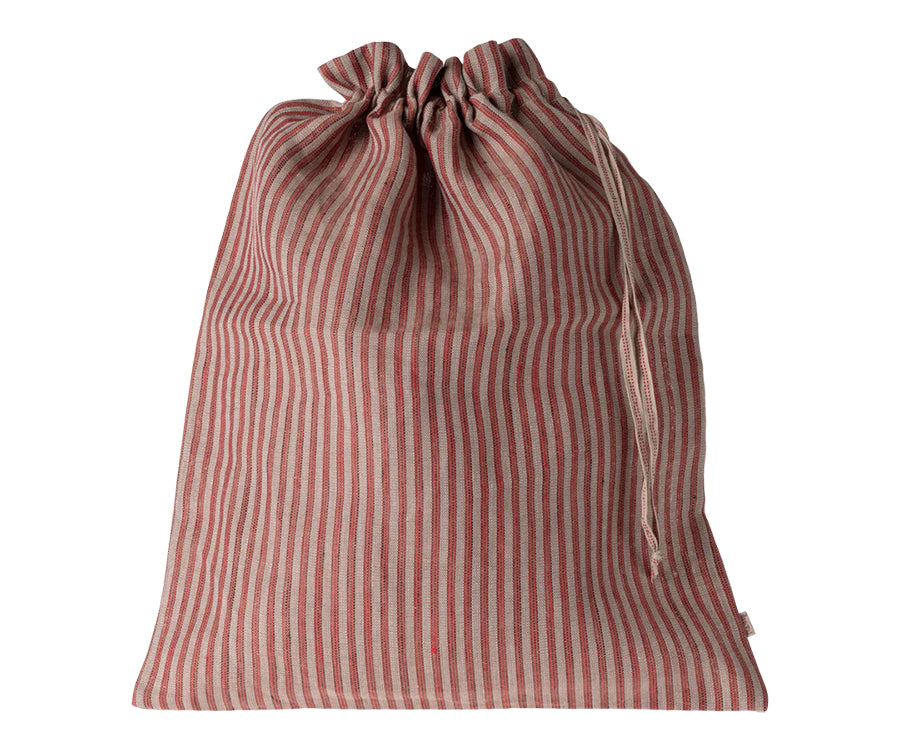 Maileg – Tygpåse randig i linne, påse mörk sand med röda ränder