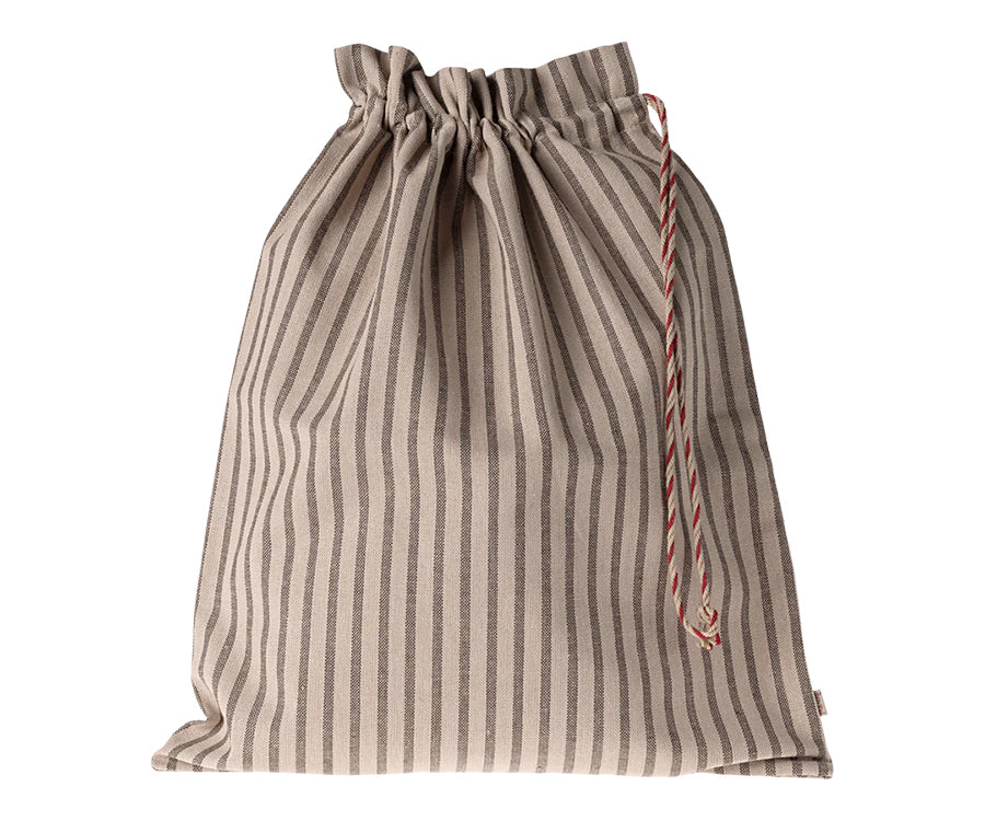 Maileg – Tygpåse randig i linne, påse sand med bruna ränder