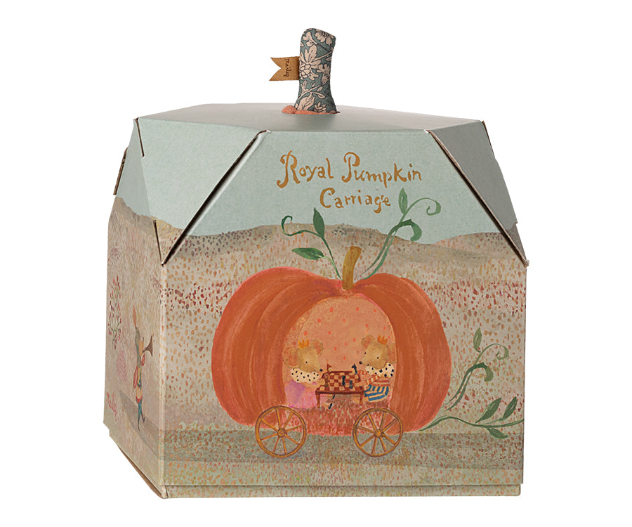 Maileg – Pumpavagn, vagn för möss, rosa pumpa med hjul och snöre för mus