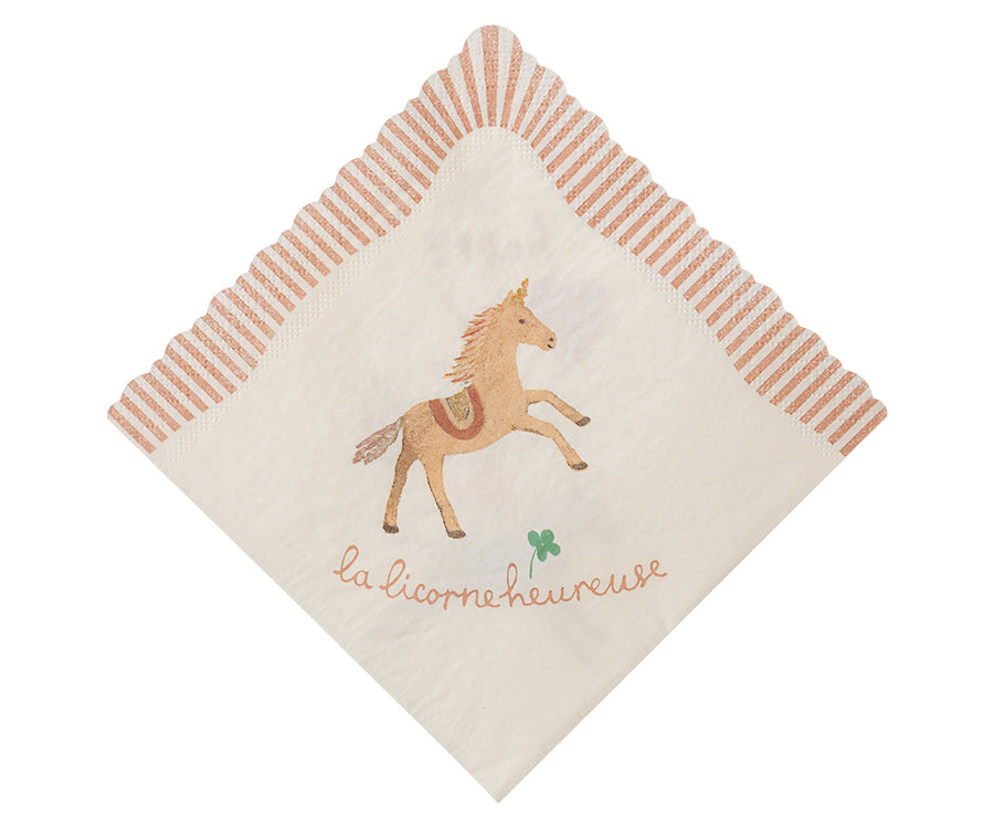 Maileg – Servetter rosa med enhörning, Grattis på födelsedagen, unicorn och mus