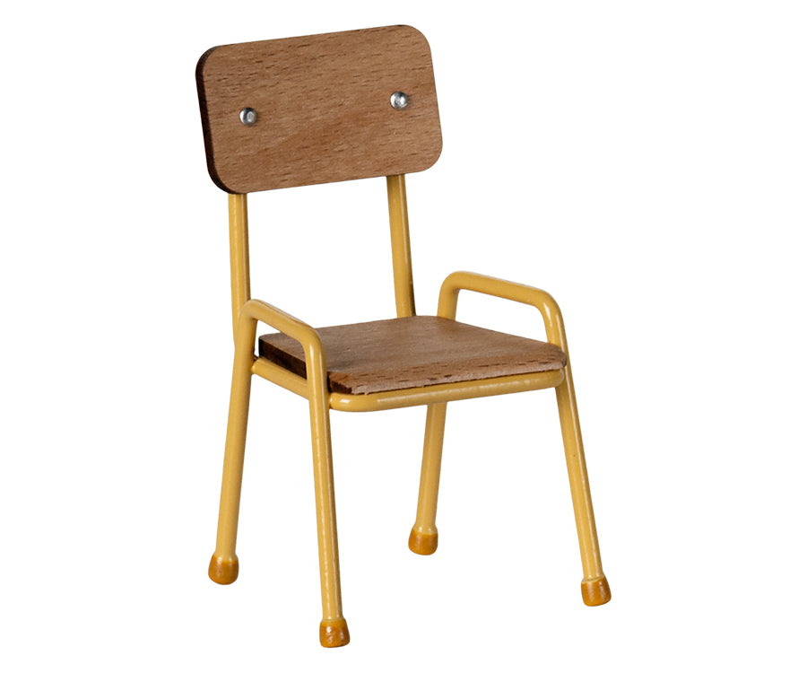 Maileg – Gul stol för möss till dockhuset, matbordsstol senapsgul för mus i trä och metall