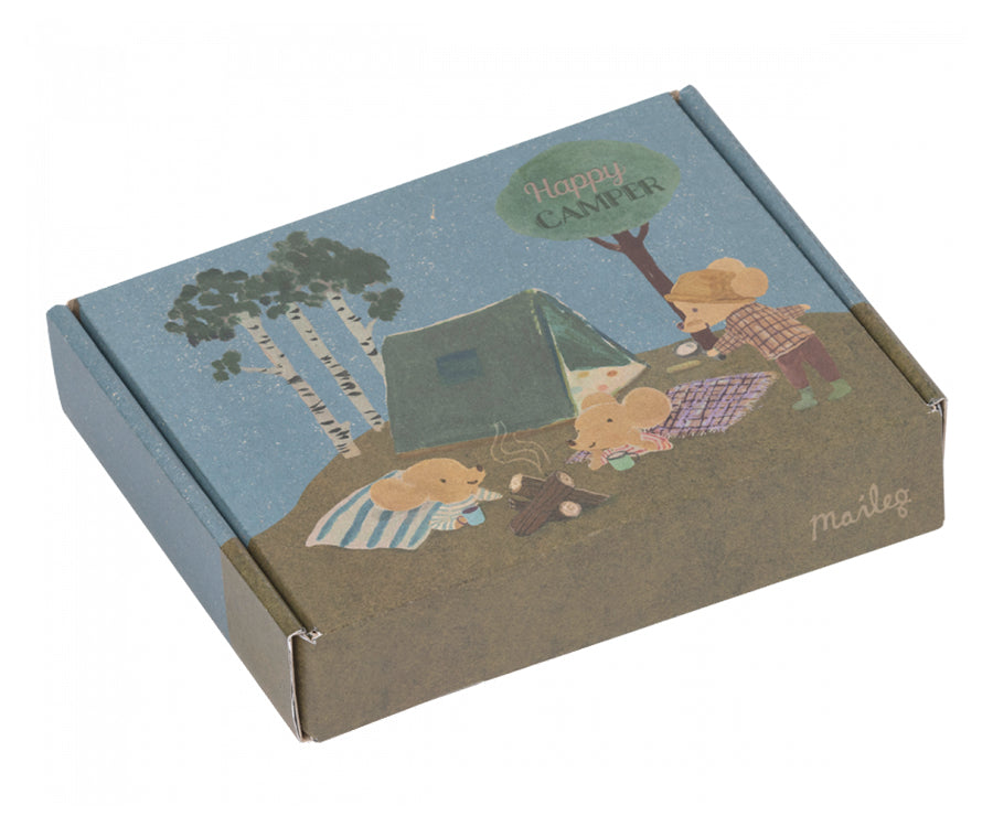 Maileg – Tält till mus, miniatyr enmanstält med filt, happy camper möss