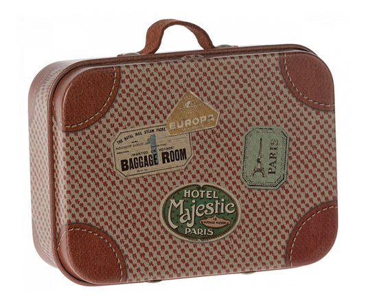 Maileg – Rutig resväska i metall med klistermärken, väska Rose