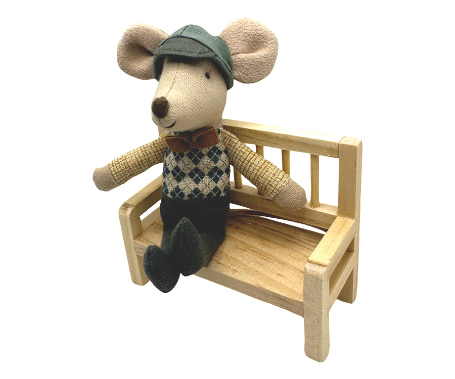 Miniatyr – Liten träbänk i miniatyr, bänk i trä / soffa för dockhus