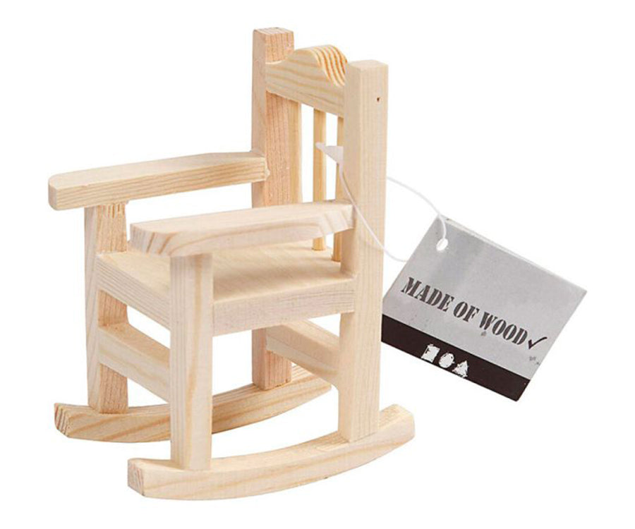 Miniatyr – Gungstol i trä, stol för dockhus