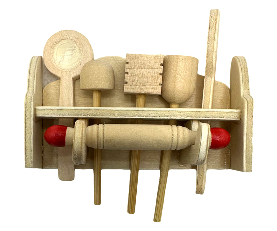 Miniatyr – Hylla med köksredskap, inredning för dockhus