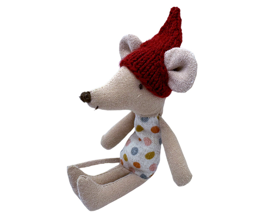 Miniatyr – Stickad röd tomteluva till möss i 3 olika storlekar