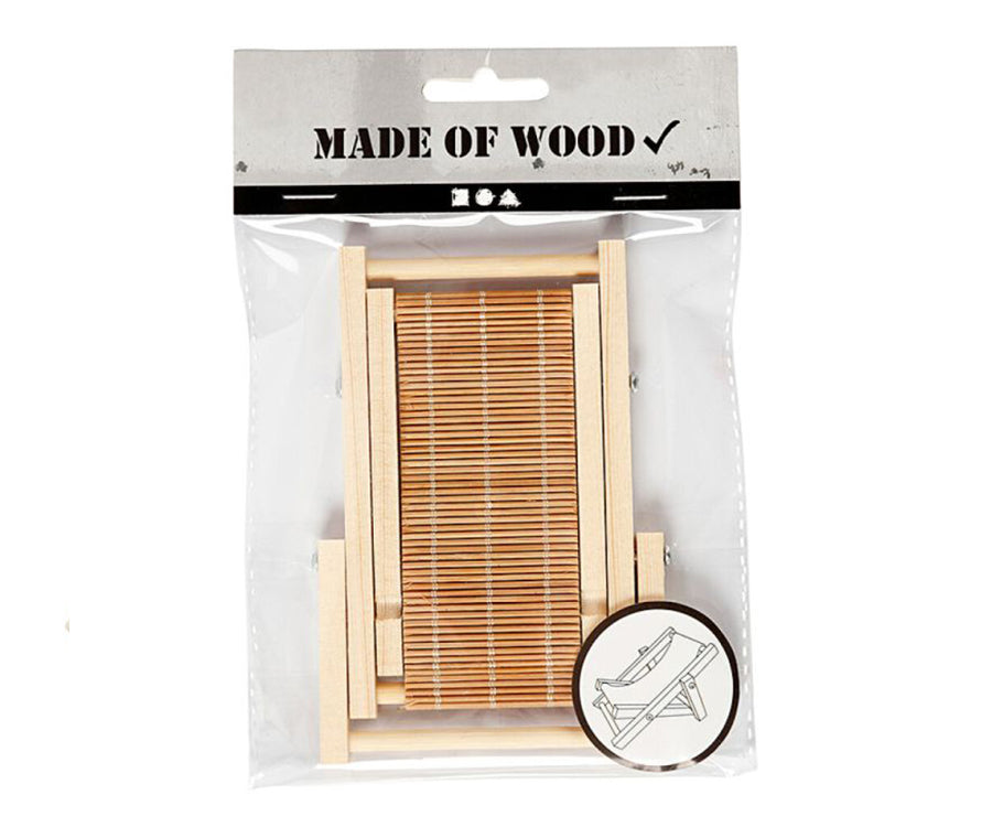 Miniatyr – Solstol i trä, miniatyrstol / strandstol för dockhus