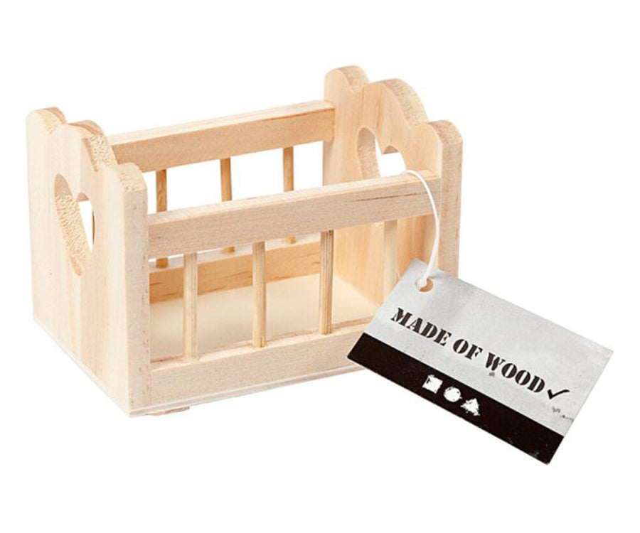 Miniatyr – Vagga i trä för dockhus, miniatyrsäng