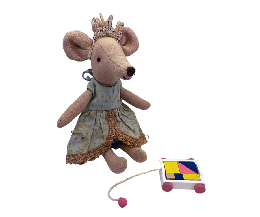 Miniatyr – Vagn med klossar och snöre, leksak för dockor och dockhus