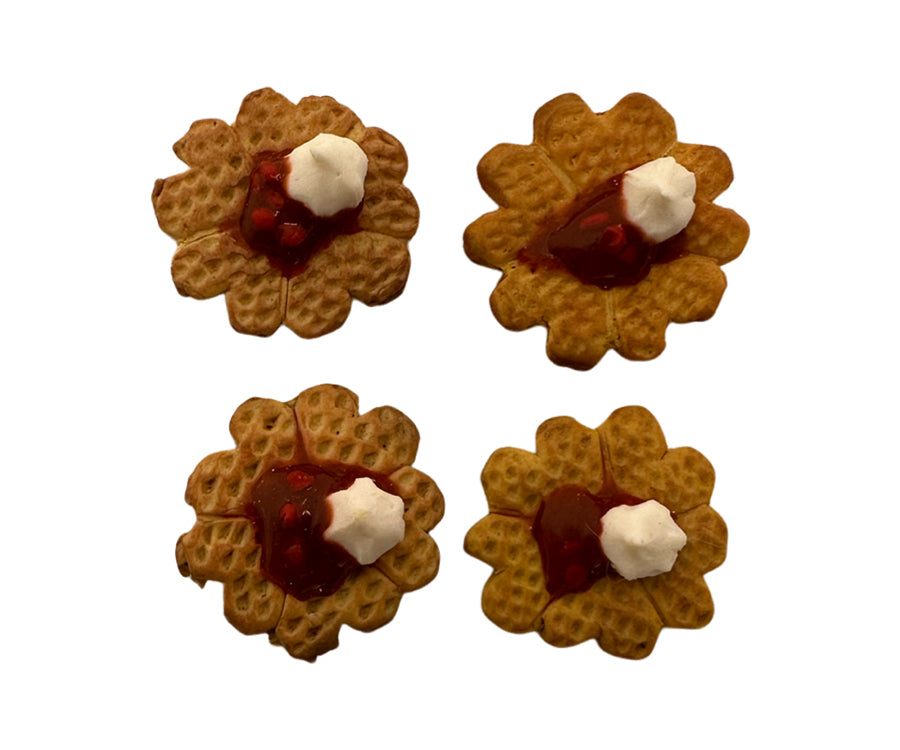 Miniature - Waffle with jam and cream, miniature dollhouse food, 4 pcs