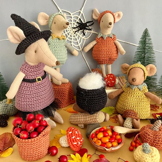 Miniatyr – Virkad orange pumpadräkt med mössa till Halloween, kläder för möss Halloweenpumpa