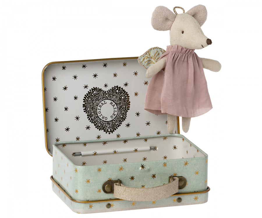 Maileg – Little sister mouse in suitcase, guardian angel with wings and dress