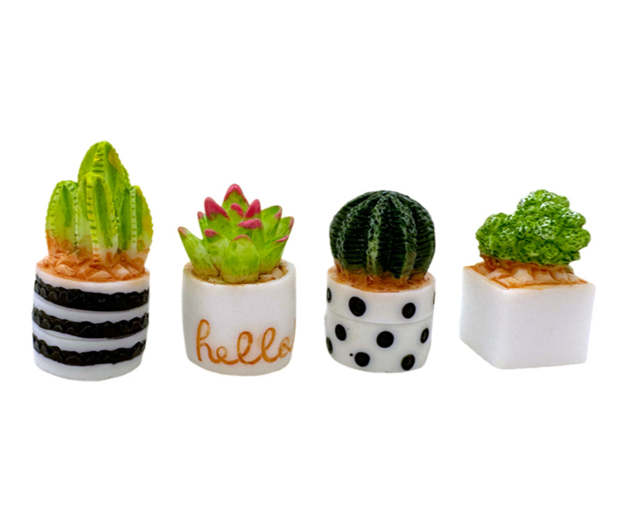 Miniatyr – Små kaktusar i kruka, 4 st blommor till dockhus