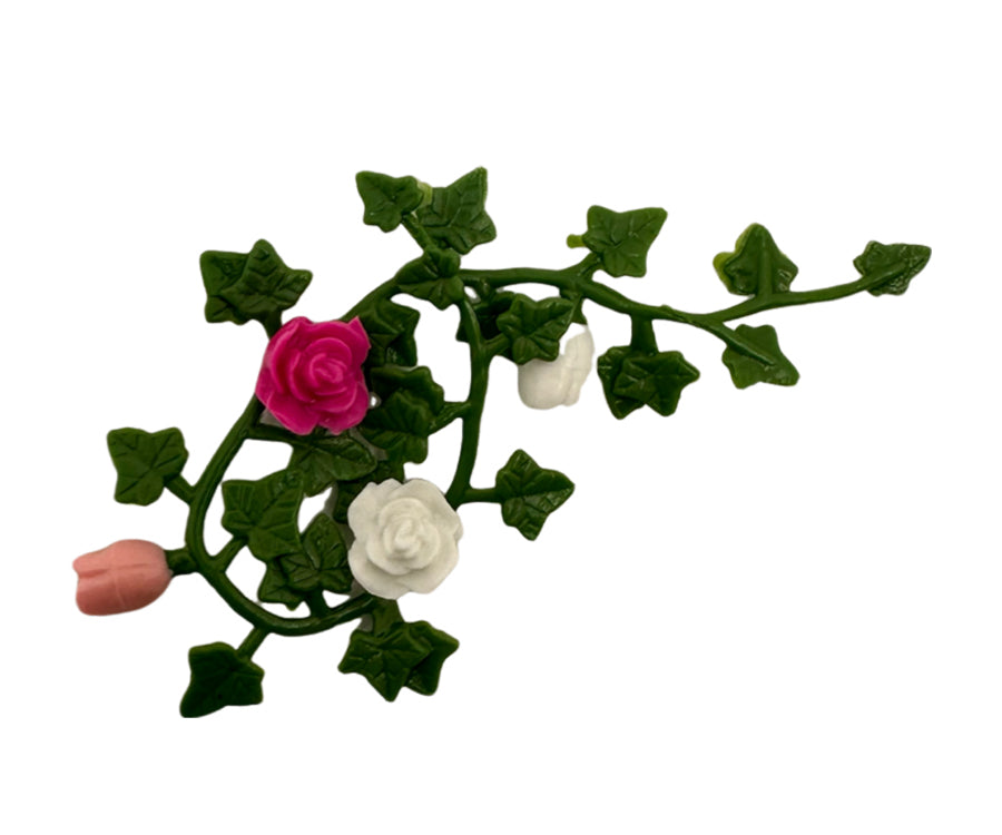 Miniatyr – Rosa och vita rosor med blad, blommor till dockhus