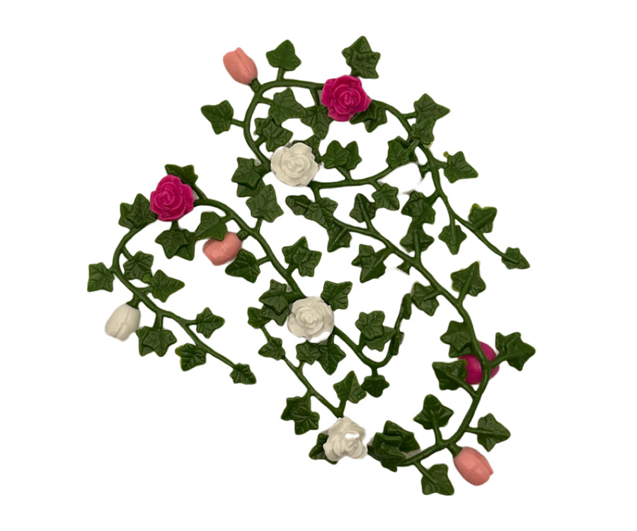 Miniatyr – Rosa och vita rosor med blad, blommor till dockhus