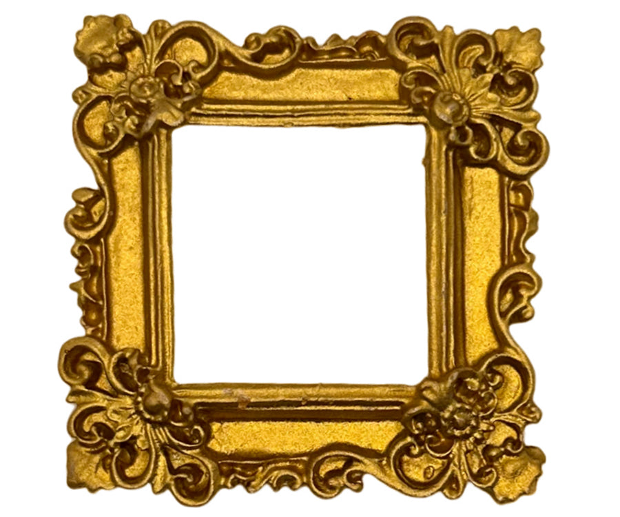 Miniatyr – Mindre tavelram i guld till dockhus, rektangulär ram till tavla