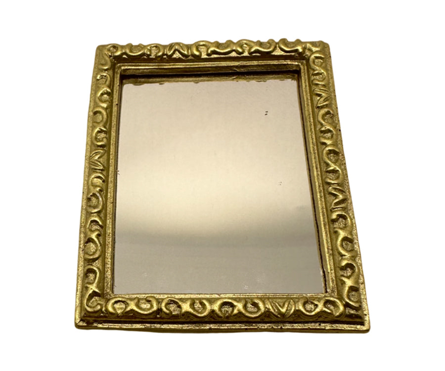 Miniatyr – Spegel i guld till dockhus, rektangulär guldspegel