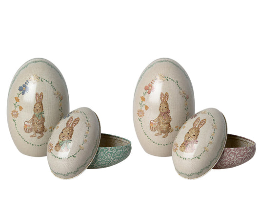 Maileg – Påskägg i metall / plåt med motiv kanin, rosa eller grön, 2 st