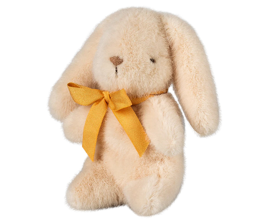 Maileg – Liten kanin ljus cream i plysch, bunny mini med gul rosett