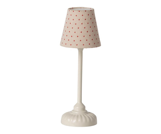 Maileg – Liten lampa miniatyr, golvlampa till dockhus prickig vit / sand