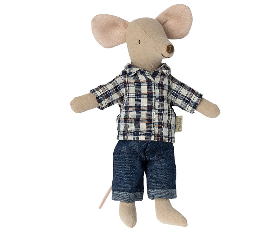 Maileg – Kläder till pappa mus, rutig skjorta och byxor, jeans
