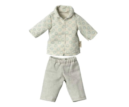 Maileg – Pyjamas för kanin i blått, rutiga byxor och mönstrad skjorta, storlek 1