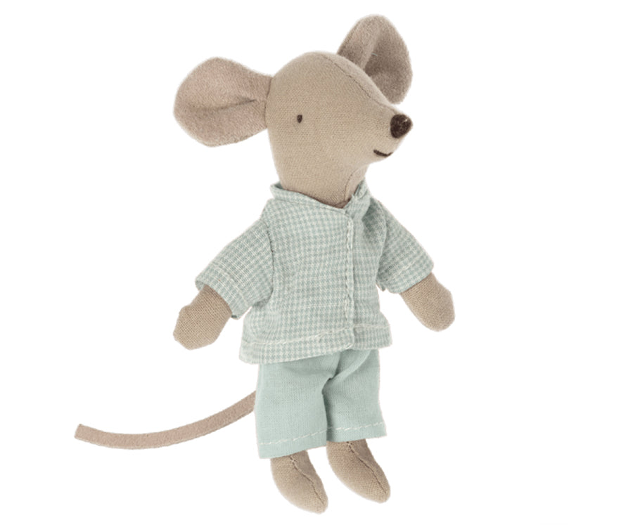Maileg – Pyjamas med rutig skjorta och blå byxor, lillebror mus
