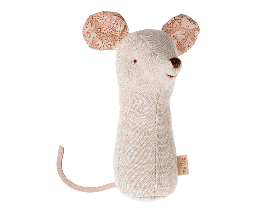 Maileg – Lullaby friends, greppvänlig vit mus, skallra naturfärgad