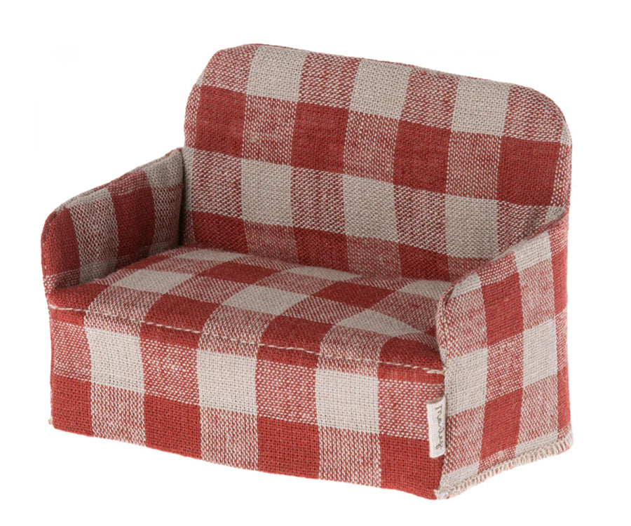 Maileg – Rutig soffa i miniatyr till möss, röd och vit