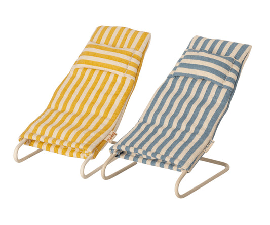Maileg – Miniature striped beach chairs, 2 yellow/blue