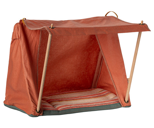 Maileg – Stort tält till mus i rosa, miniatyrtält happy camper möss