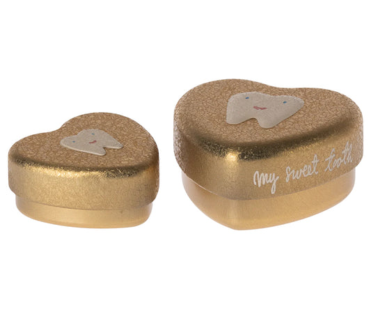 Maileg – Tandask i guld, ask för tappade tänder, tandaskar 2 pack, en stor och en liten ask