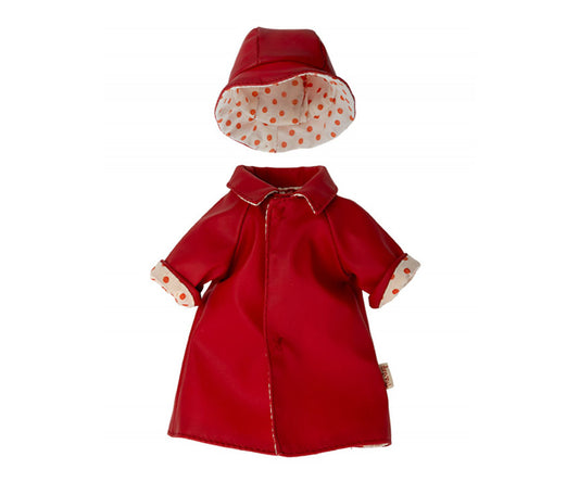 Maileg – Regnkläder till teddy mamma med hatt, kappa / jacka, kläder för björn, rött regnset