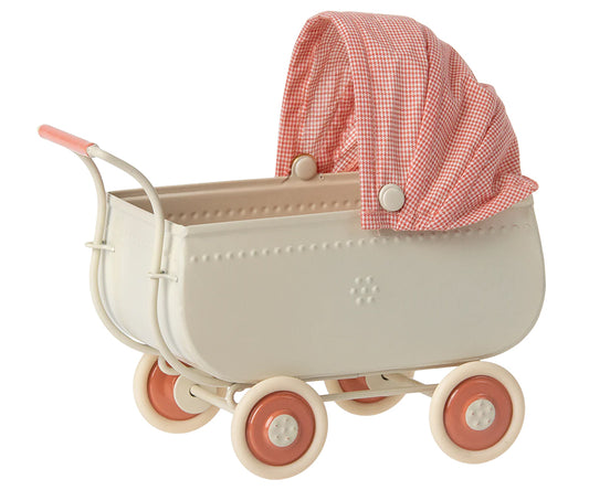 Maileg – Barnvagn micro, rosa vagn med vintagelook för möss, kaniner och teddy