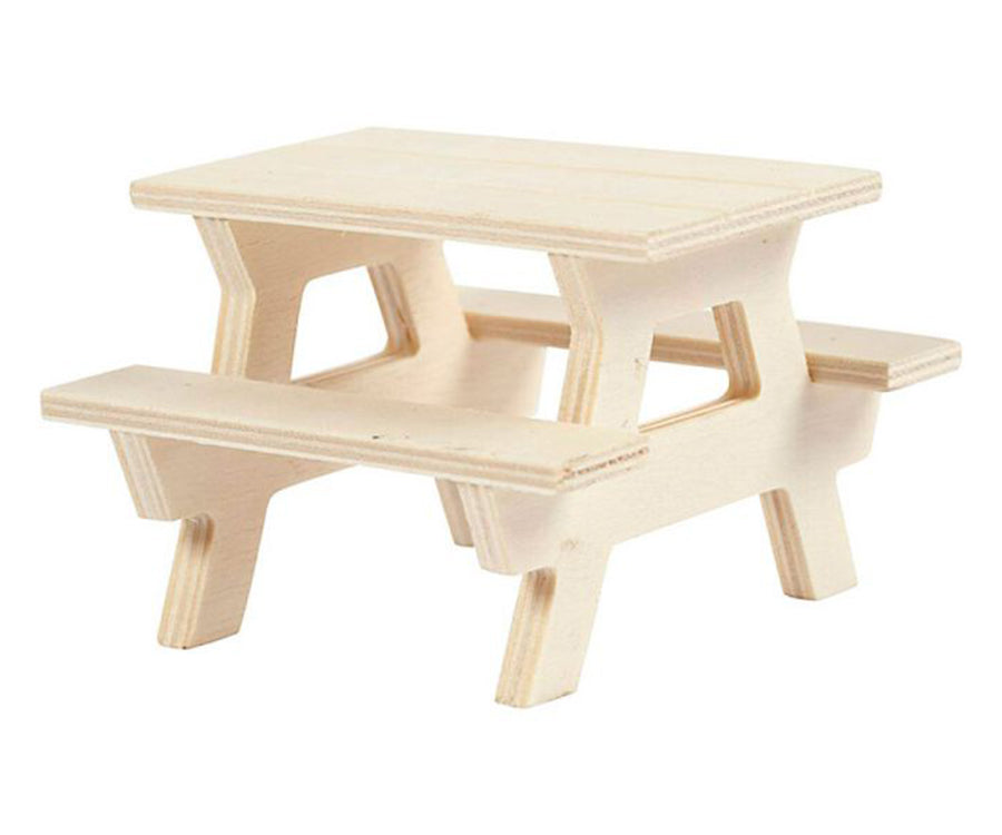Miniatyr – Picknickbord i trä, bord och bänk för dockhus