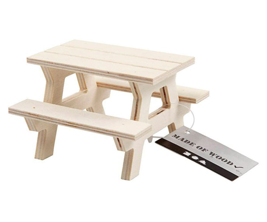 Miniatyr – Picknickbord i trä, bord och bänk för dockhus