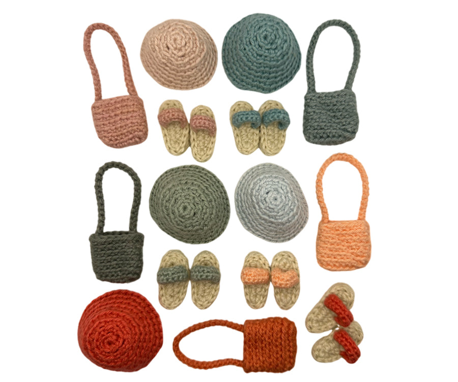 Miniatyr – Strandset med hatt, skor och axelväska