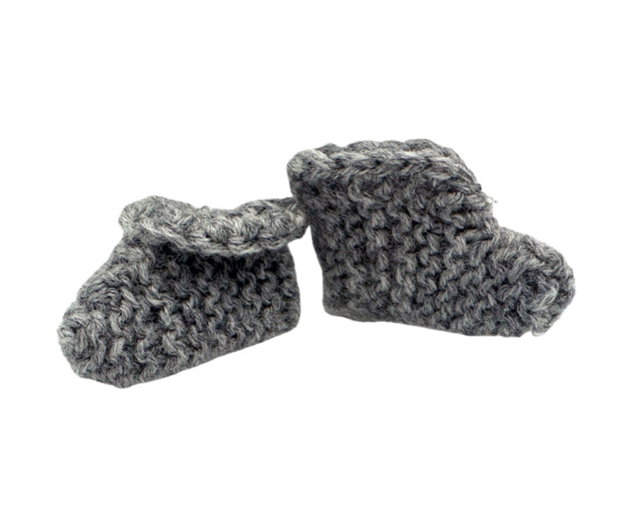 Miniatyr – Stickade grå tofflor till möss, skor till mamma, pappa, mormor/morfar mus