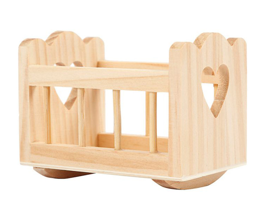 Miniatyr – Vagga i trä för dockhus, miniatyrsäng