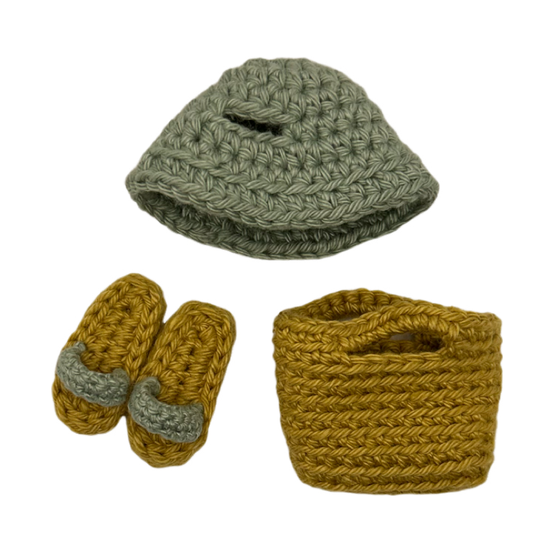 Miniatyr – Set med hatt, skor och strandväska