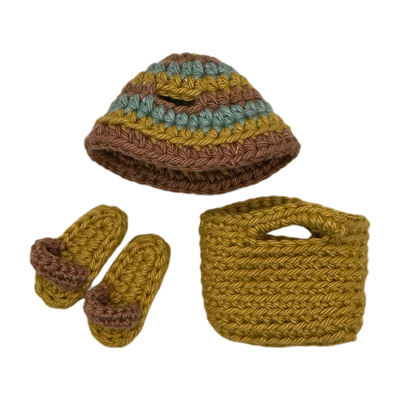 Miniatyr – Set med hatt, skor och strandväska