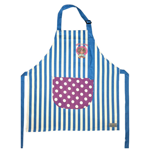 Bake with Alma - Apron, striped blue and white with purple pocket