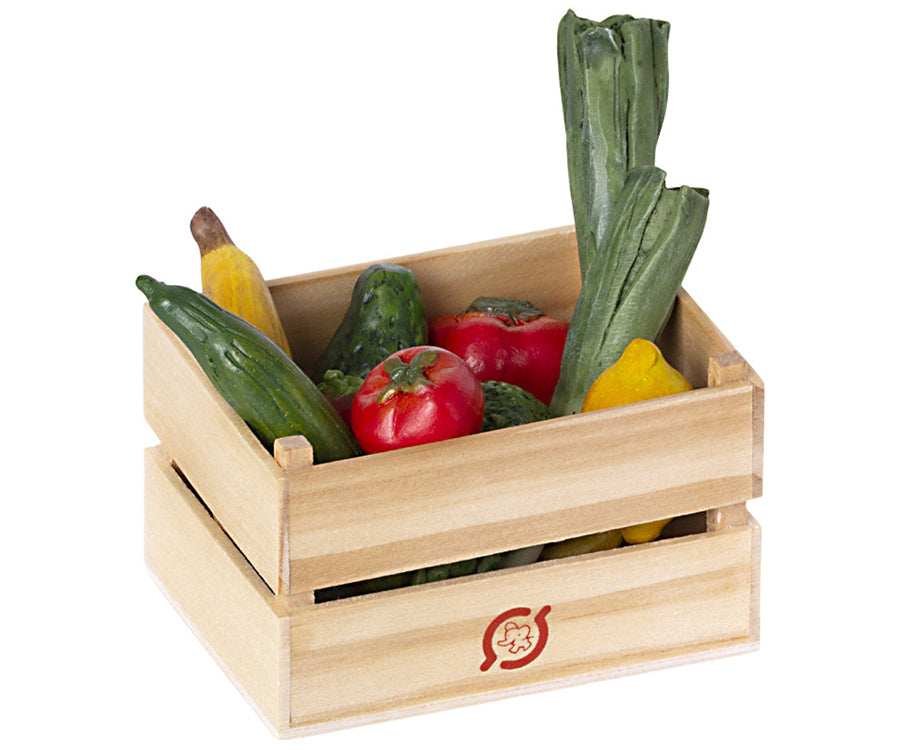 Maileg – Grönsaker och frukter i trälåda, miniatyrmat